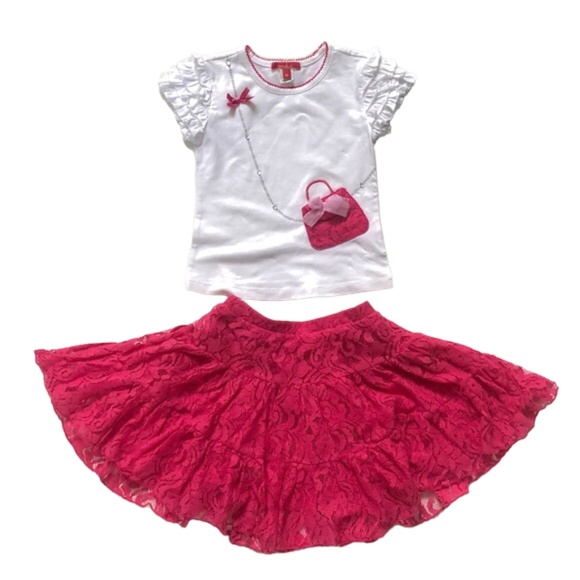 OneKid Pink Lace Skirt & Top Outfit 4T - Picture 1 of 6